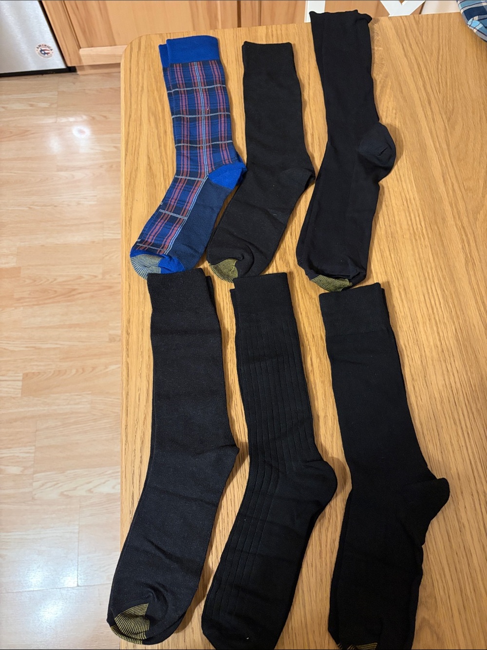 Gold Toe Men's Black Dress Socks with Blue Plaid Pair